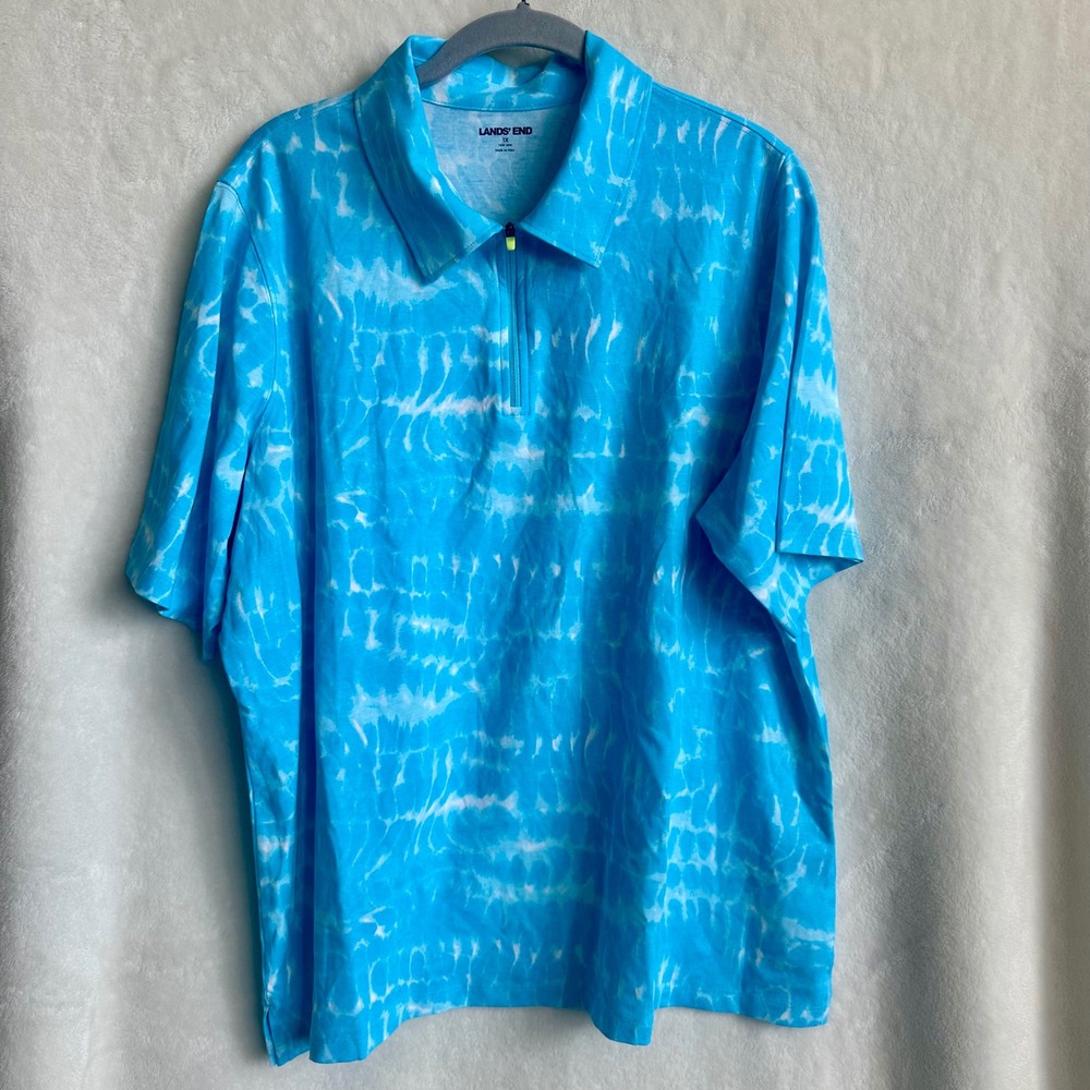 Lands‎ End Aqua Blue Pool Water Print Cotton Modal 1/4 Zip Short Sleeve Top 1X - Picture 2 of 6